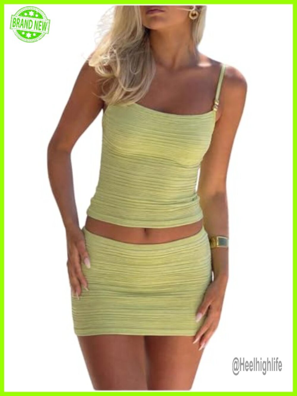 2 Piece Beaded Cami Crop Top & Low Rise Mini Skirt Set
